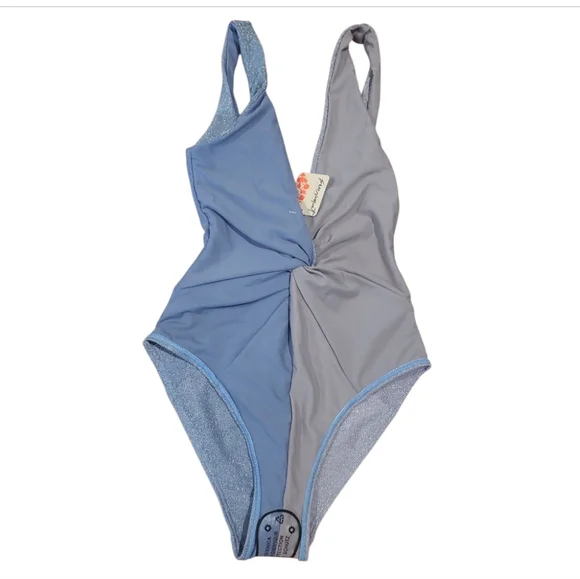 Free People × Juillet Olivia Plunging Neckline One-Piece Metallic Swimsuit Sz XS - Picture 10 of 11
